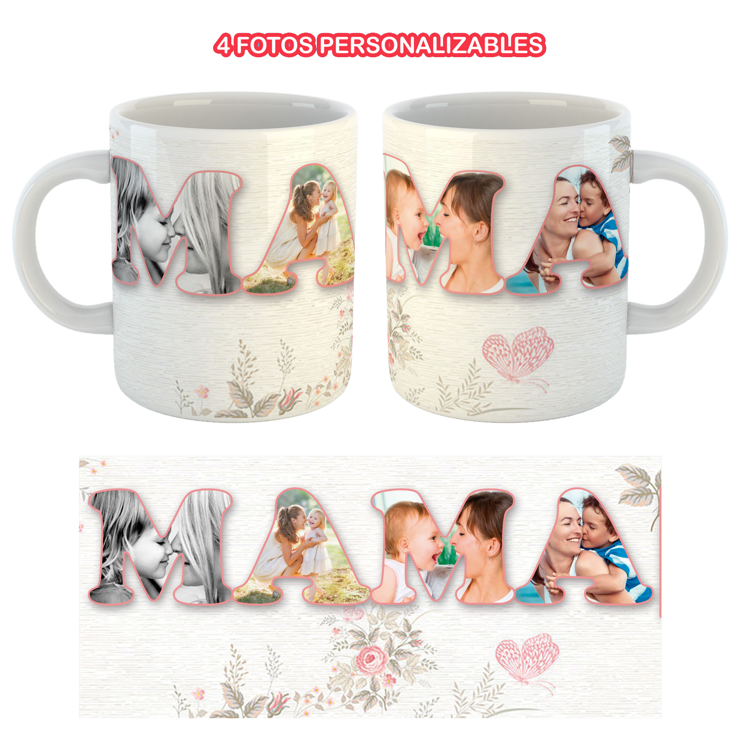 Taza Personalizada Dia de la Madre "MAMA" 4 fotos personalizables en ella ideal para regalo Orca