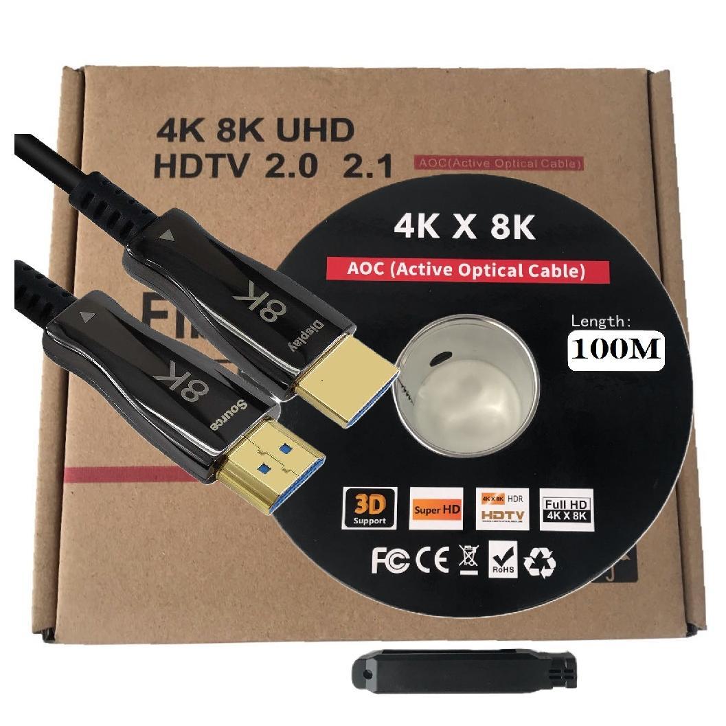 FGNS. Cable de Fibra Óptica HDMI AOC 2.1  8K UHD,  Alta Velocidad, Cable HDMI 2.1 Ultra HD 8K, Cable de Fibra HDMI 48Gbps de Alta Velocidad Soporte 8K@60Hz 4K@120(25/30/40/50/60/80/100Metro)