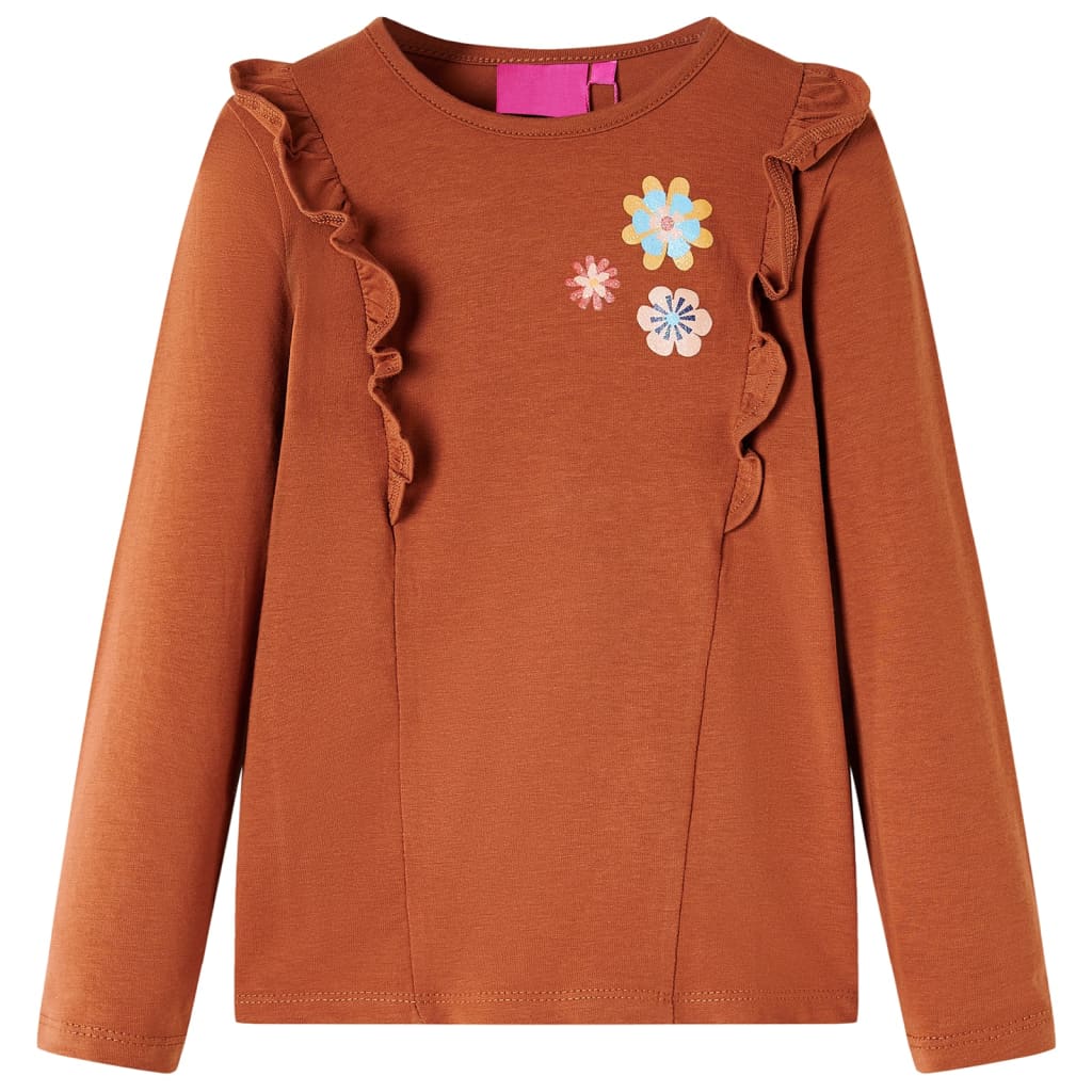 Camiseta infantil de manga larga oscuro 104 en color Ocre/Coñac/Rosa
