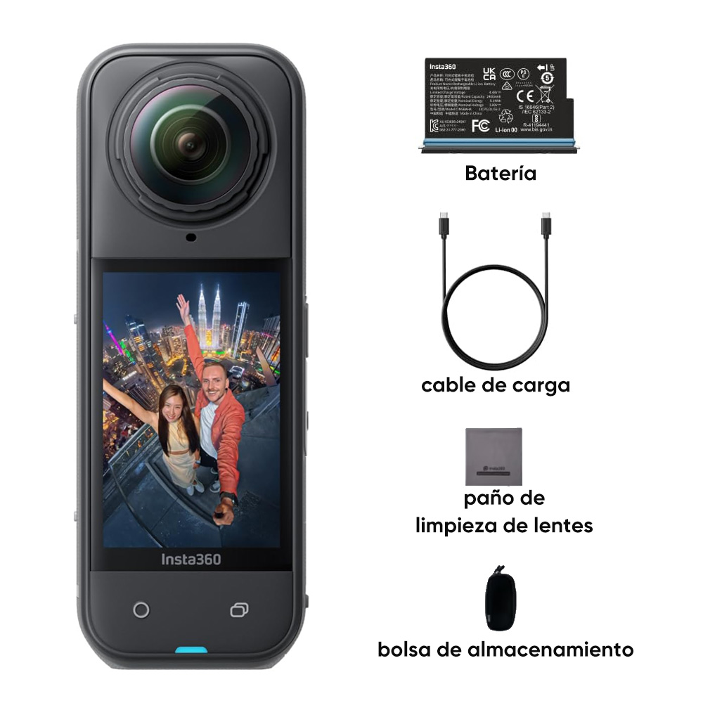 Insta360 X5 cámara deportiva, 8K 30fps 360 ° Video, Triple AI Chip, lentes reemplazables, resistente al viento y audio de cancelación de ruido, batería de 2400mAh, impermeable 15m, FlowState Stabilization + 360 ° Horizon Lock