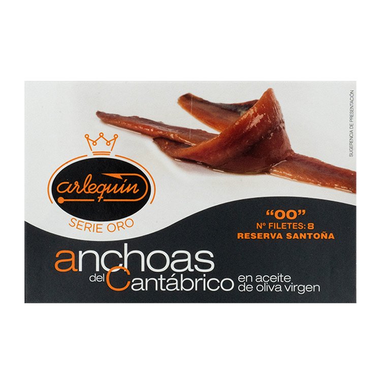 ARLEQUIN Anchoa 0,0 serie ORO 8 filetes del Cantábrico aceite de oliva, reserva Santoña  120 ml