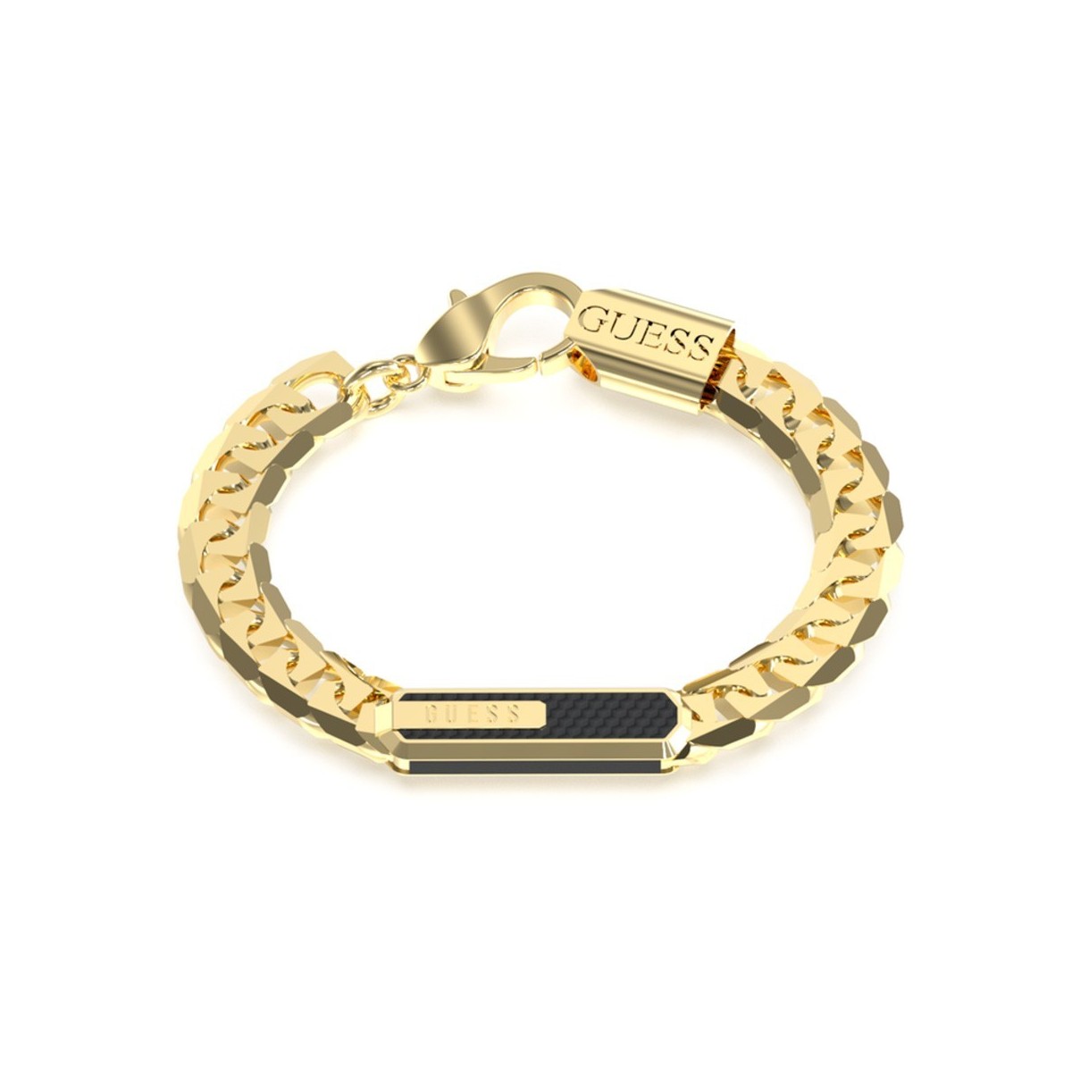 Pulsera Guess Hombre RACER TAG JUMB04046JWYGBKS Acero Inoxidable dorado placa centra negra logo