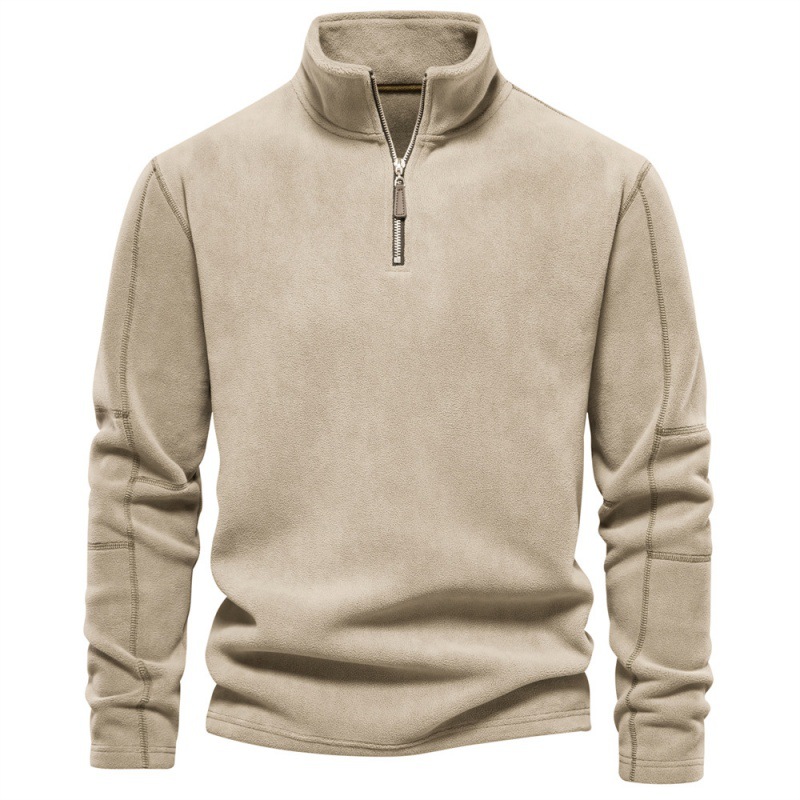 TK Sudadera de manga larga con media cremallera y cuello levantado para hombre, top informal de lana polar a la moda, color sólido, otoño e invierno