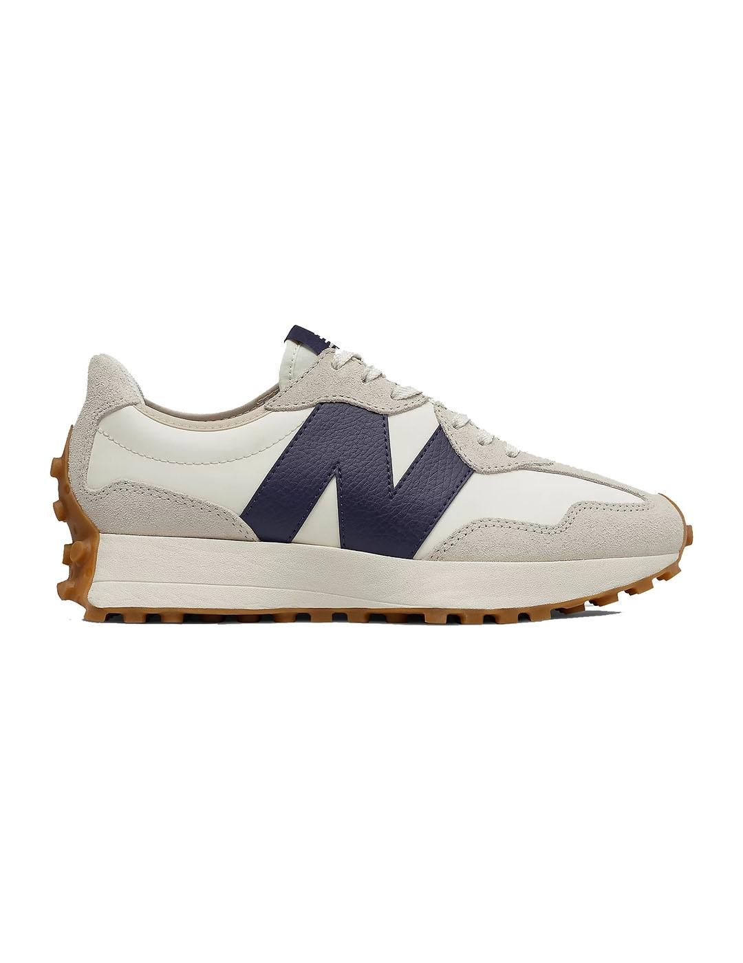 Zapatilla Mujer New Balance 327 Blanca Piel Azul