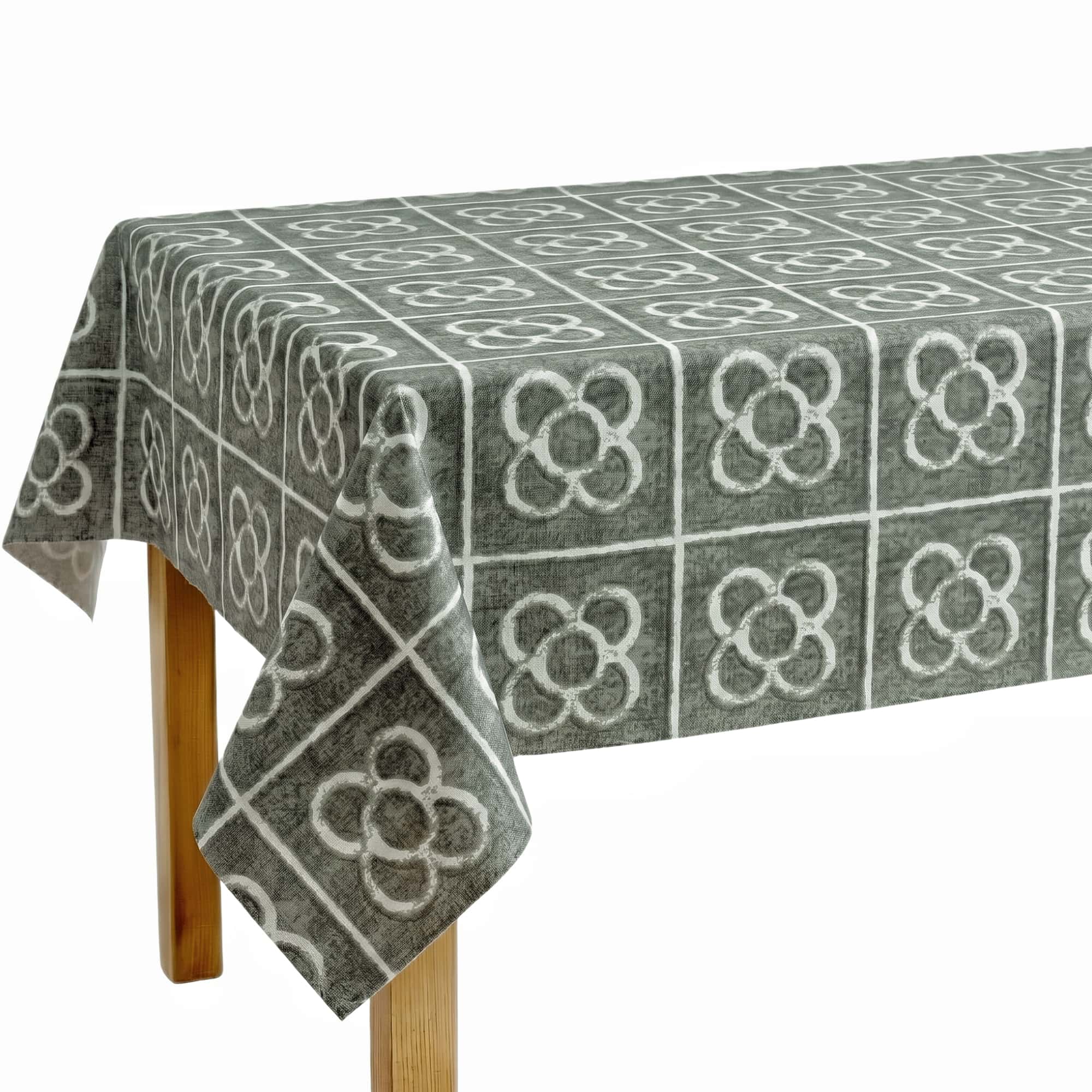 Mantel de Mesa de Algodón y Poliéster con Acabado de Resina, Diseño Floral Geométrico, Estilo Mediterráneo para Comedor y Terraza