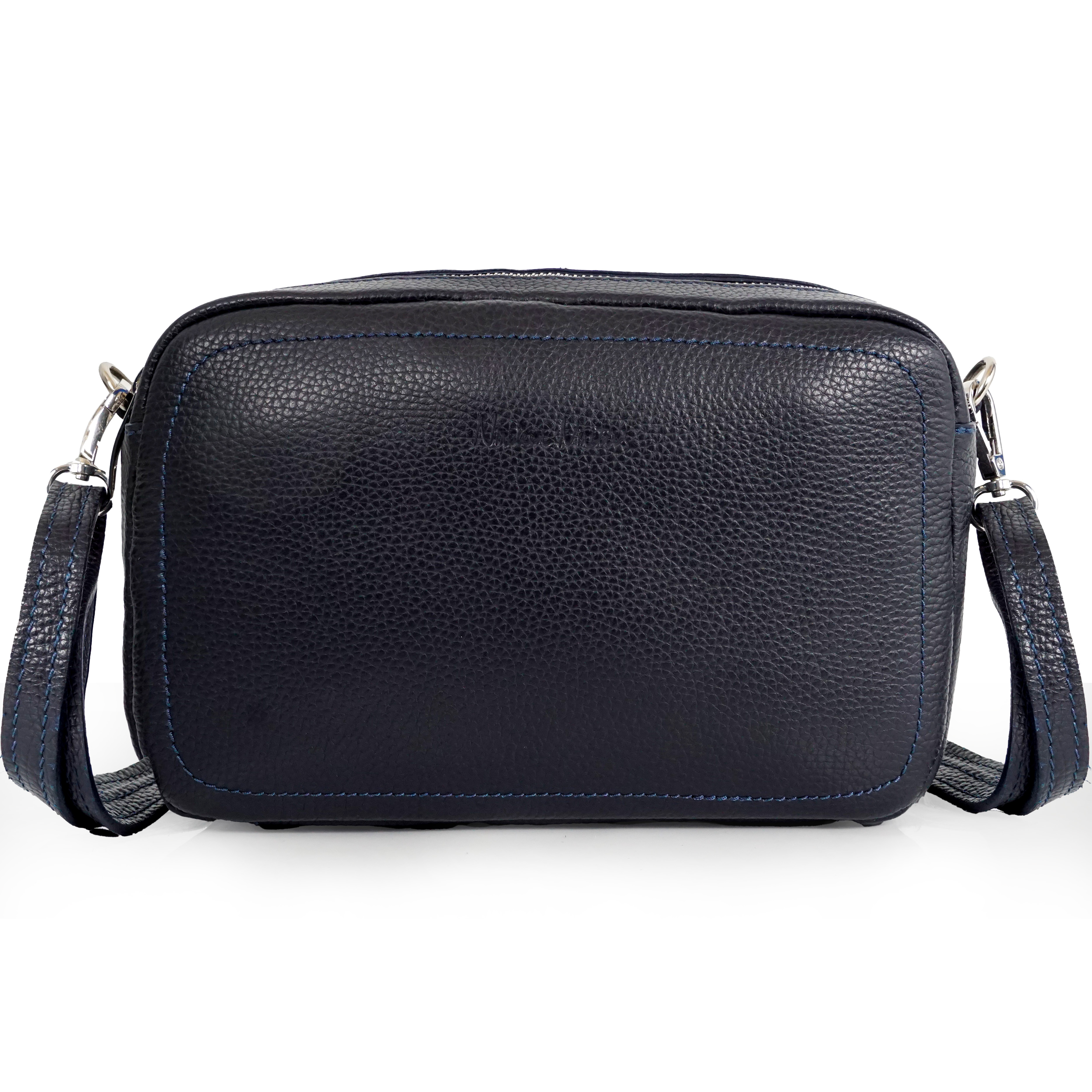 1990s Bolso de bandolera de piel con asa de mano doble cremallera