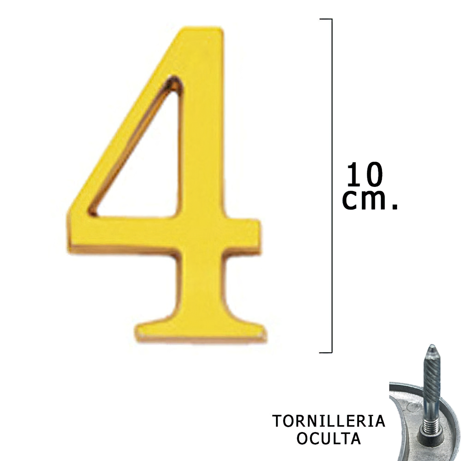 SANCO STORE - WOLFPACK LINEA PROFESIONAL Numero Latón "4" 10 cm. con Tornilleria Oculta (Blister 1 Pieza)