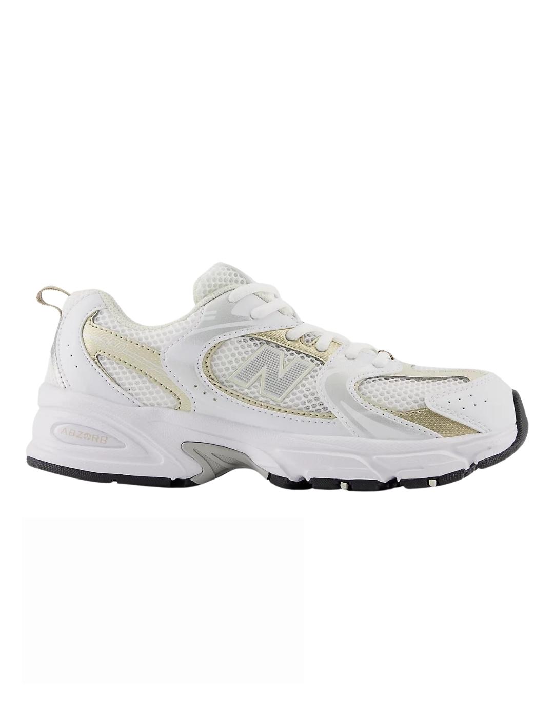 Zapatillas new balance gr530rd blanco dorado de niño.