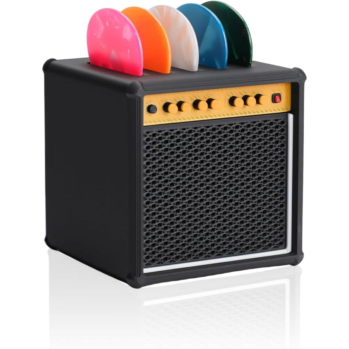 Caja para púas de guitarra - Soporte para exhibir púas de guitarra - con 5 ranuras para púas - Estante para púas - Organización de escritorio - para guitarristas, amantes de la música, juego de caja de almacenamiento de púas de guitarra - Negro