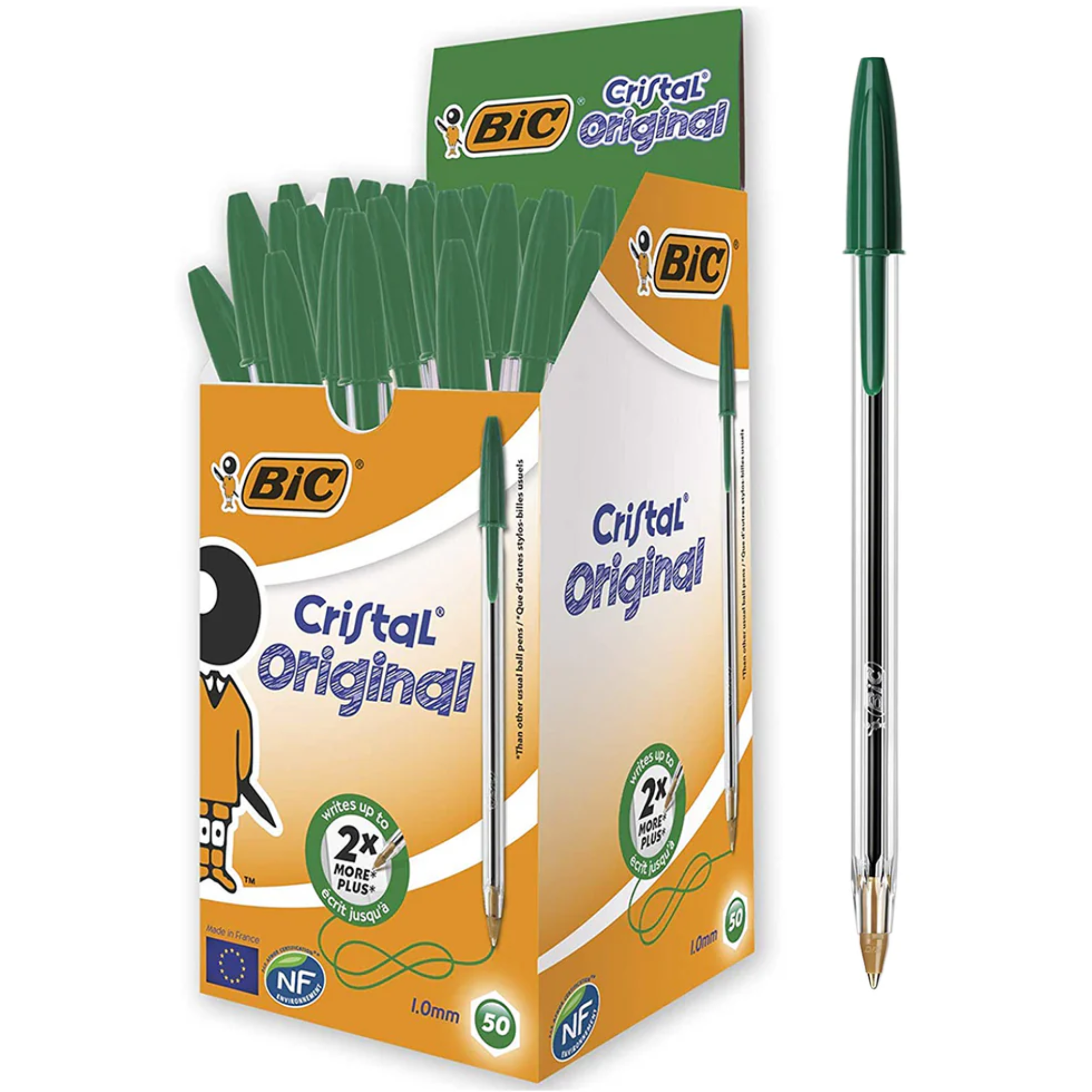 BIC - Bolígrafos Cristal Original pack 50 unidades tinta aceite secado rápido evita borrones, punta media 1,0 mm y diseño ergonómico para uso escolar y profesional