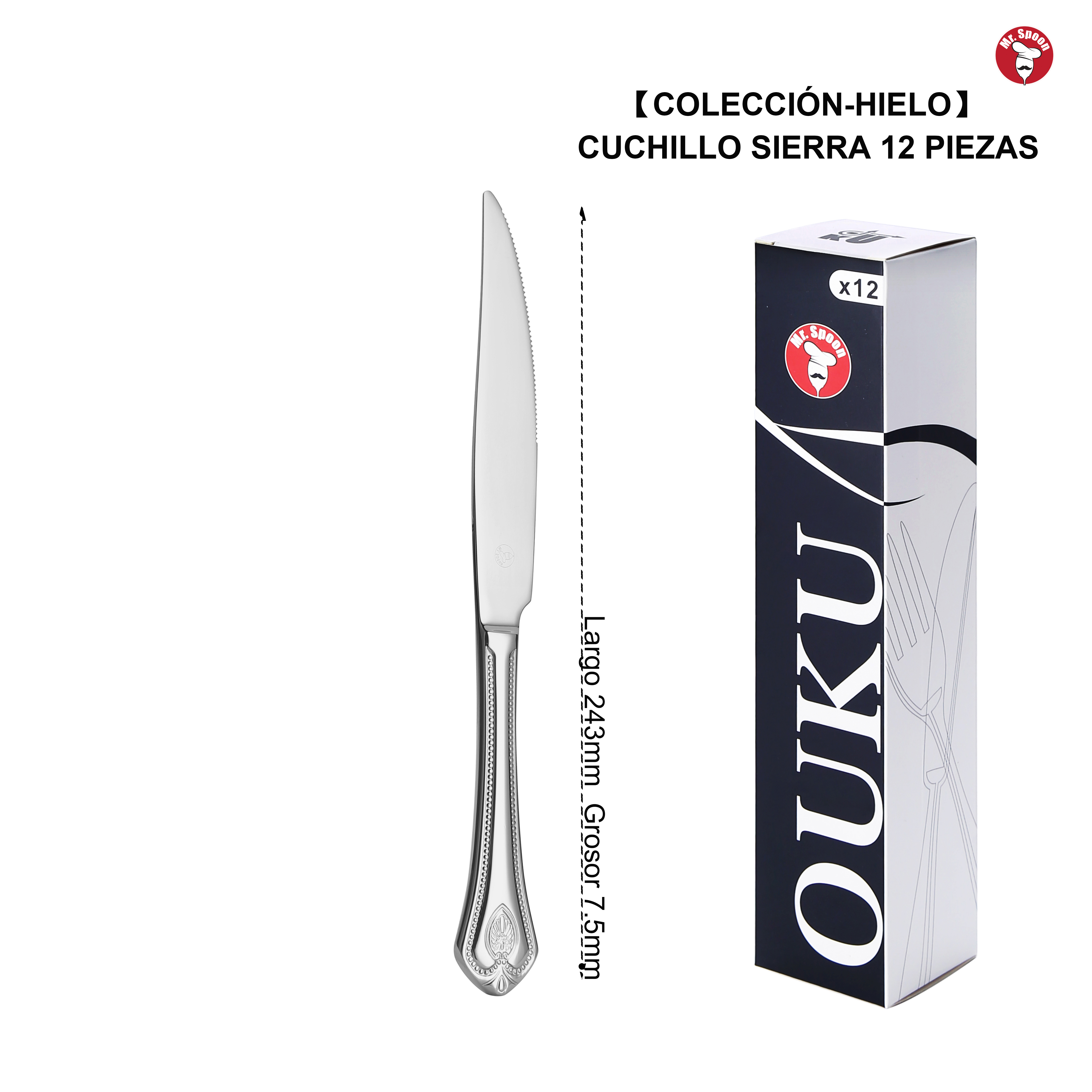 Mr.Spoon Serie Hielo Cubiertos Premium Acero Inoxidable 18/10 Plata, Alta Calidad, Apto para Lavavajillas, Cubiertos Individuales con Múltiples Opciones: Cuchillo, Tenedor, Cuchara, Postre, Fruta y Café, Cubertería Moderna para Cocina Hogar Restaurante