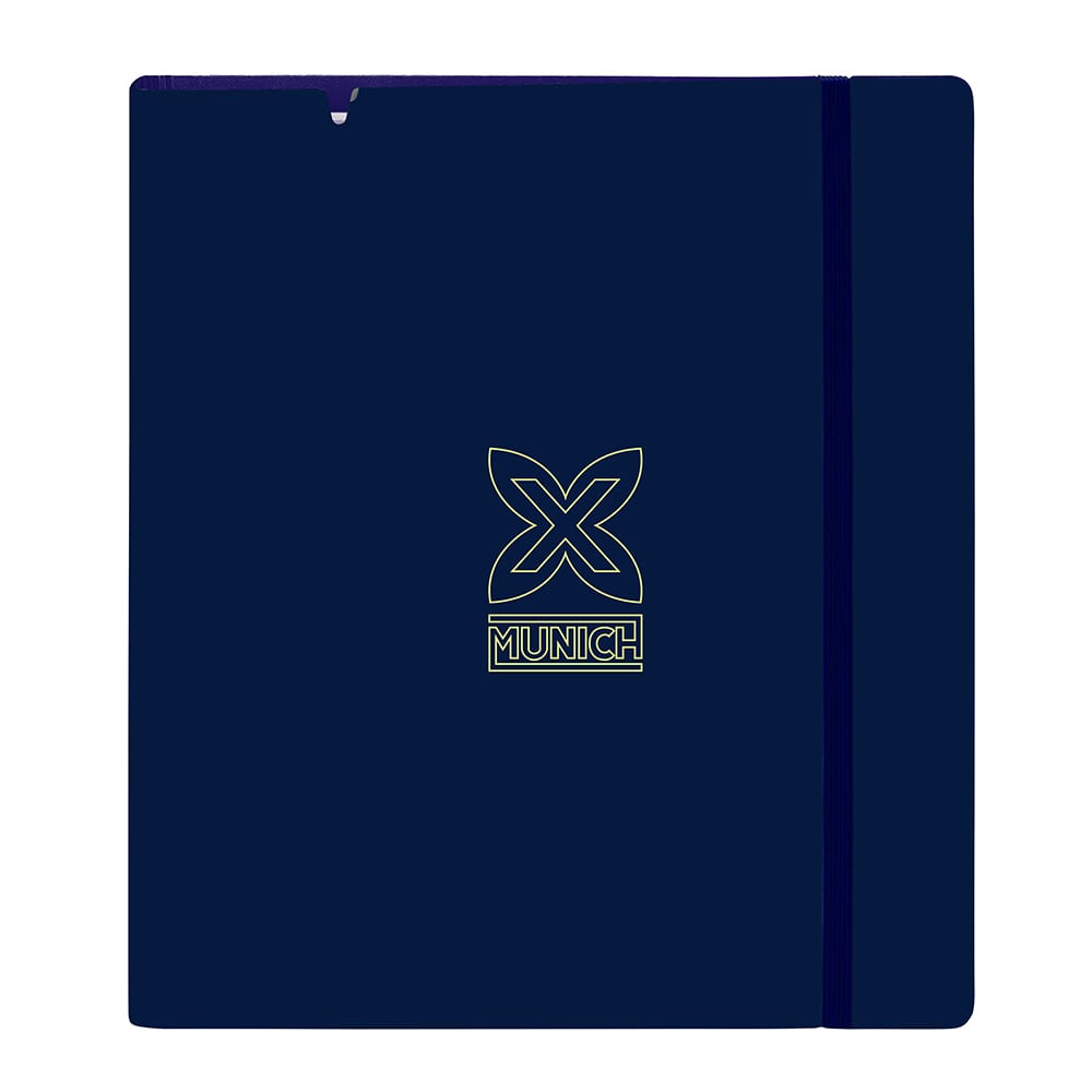 SAFTA | Carpeta Folio A4 Munich North 4 Anillas Redondas 35 mm con Recambio 100 Hojas, Cuadrícula 5x5 mm 80 g/m², Tapas Duras Forradas, Cierre Elástico y Separadores Interiores