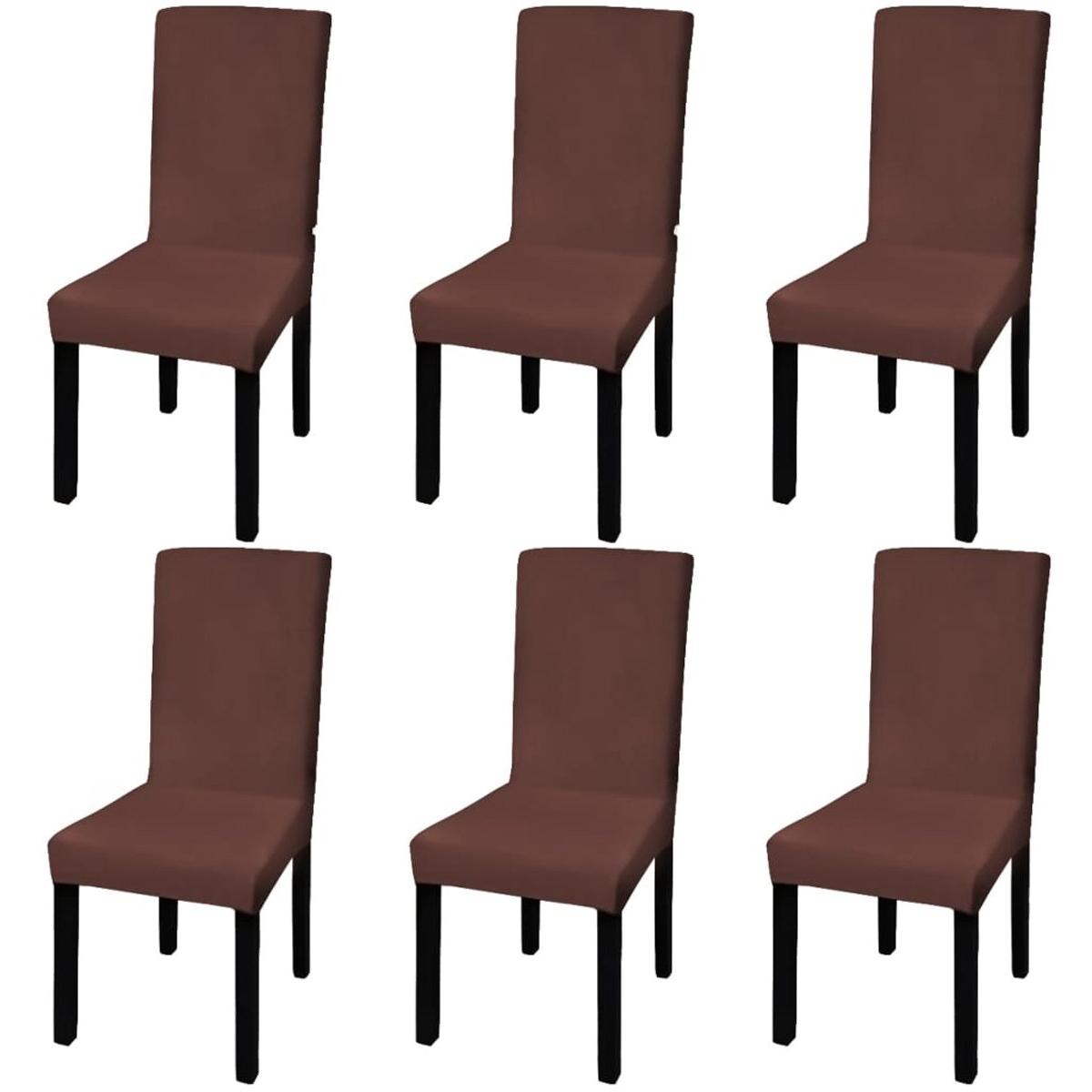 Fundas elásticas para sillas - Juego de 6 - Fundas universales para sillas de comedor - Marrón - Funda elástica sin arrugas - Lavable - 160 g/m² - Para interiores modernos y hostelería