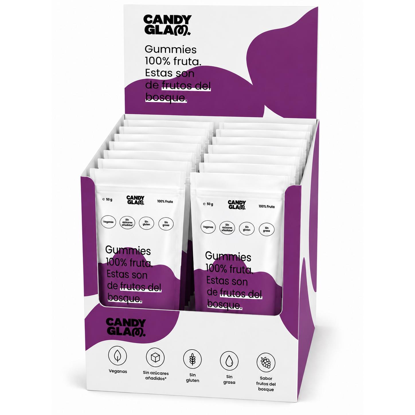 CandyGlam, Gummies 100% Fruta Pack de 14 frutos del bosque – Snack Saludable Vegano Sin Azúcares Añadidos