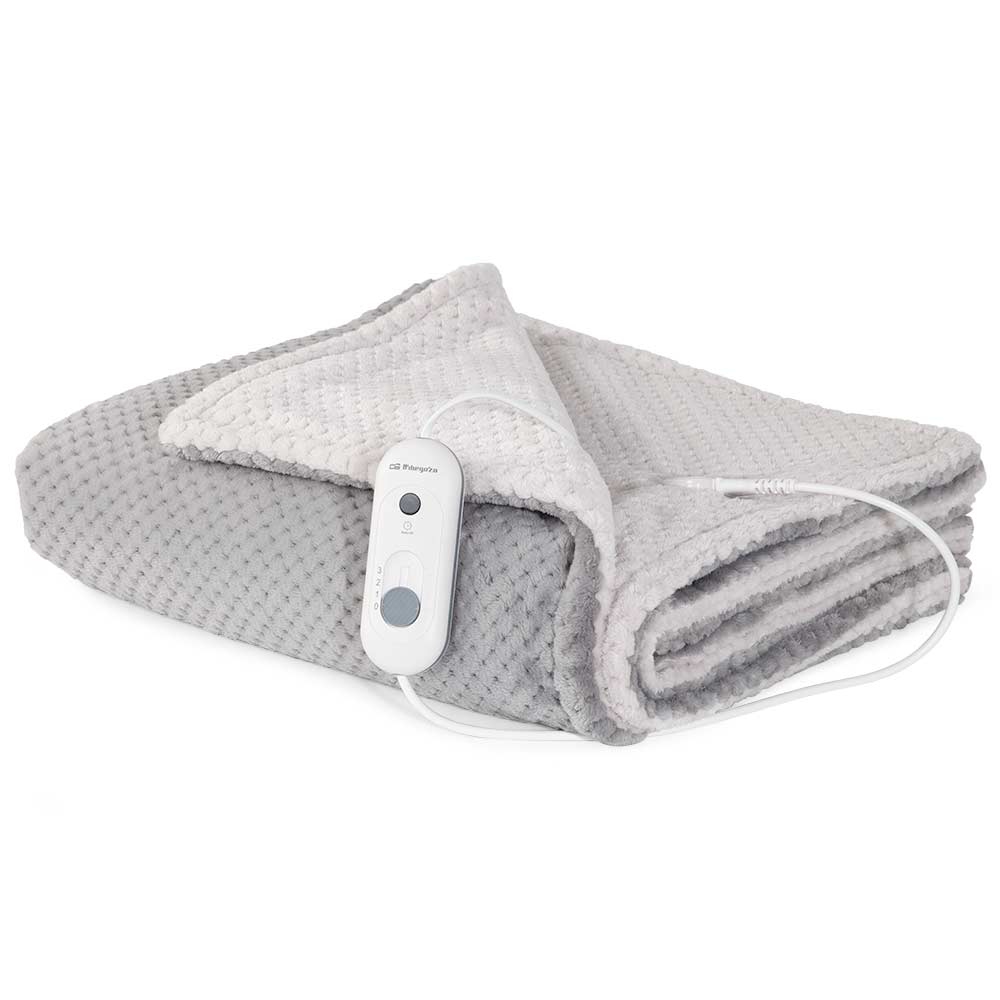 Orbegozo MAH 2050 Manta Térmica Eléctrica 120W (200x170 cm) – Bicolor Gris/Blanco, Microfibra Suave, 3 Niveles de Temperatura y Mando Extraíble