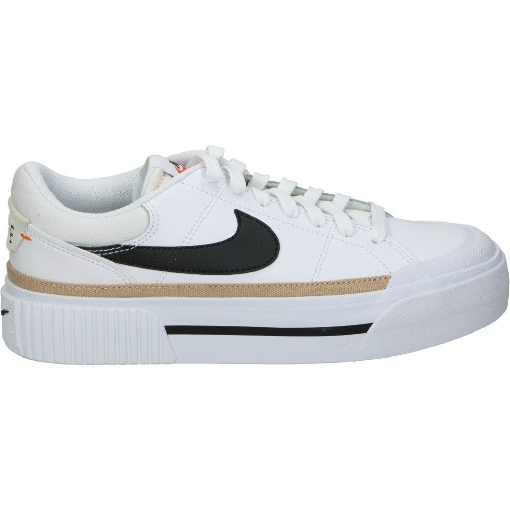 NIKE | Deportiva Nike Court Legacy Lift para Mujer – Zapatilla con Plataforma en Color Blanco con Detalles en Negro y Camel – Sneakers con Plataforma y Cierre de Cordones – Estilo Casual – Versátiles – Modelo DM7590-100