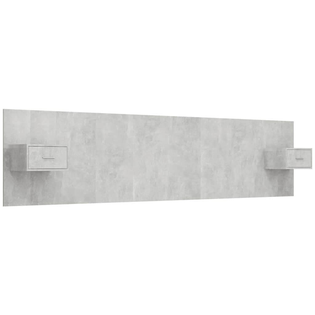 vidaXL Cabecero de cama y mesitas madera contrachapada gris hormigón