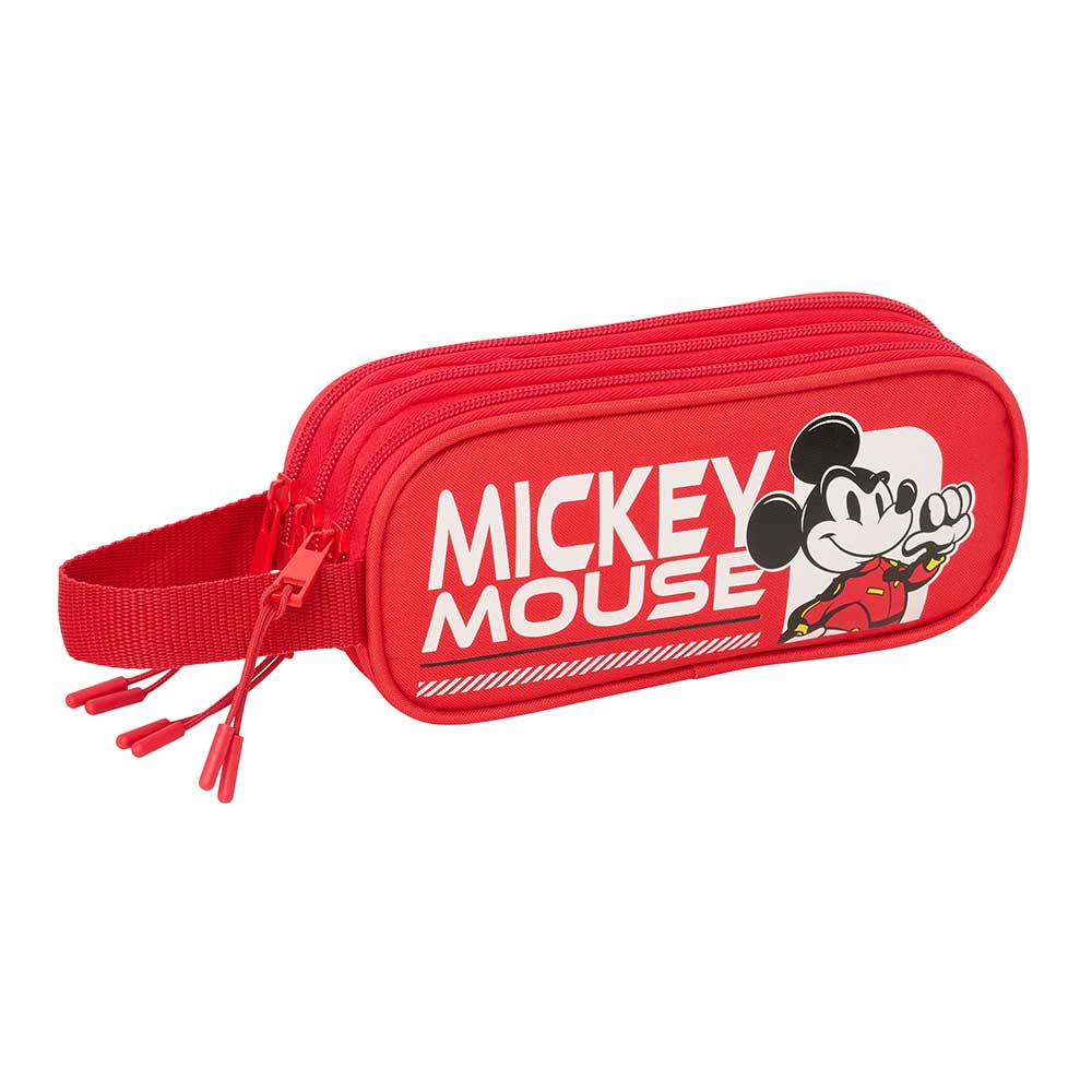 SAFTA | Estuche Portatodo Triple Mickey & Friends Racing para Niño y Niña, Set Papelería Vuelta al Cole Licencia Oficial, 37 Piezas con Lápiz, Bolígrafos, Regla, Goma, 16 Lápices y 14 Rotuladores