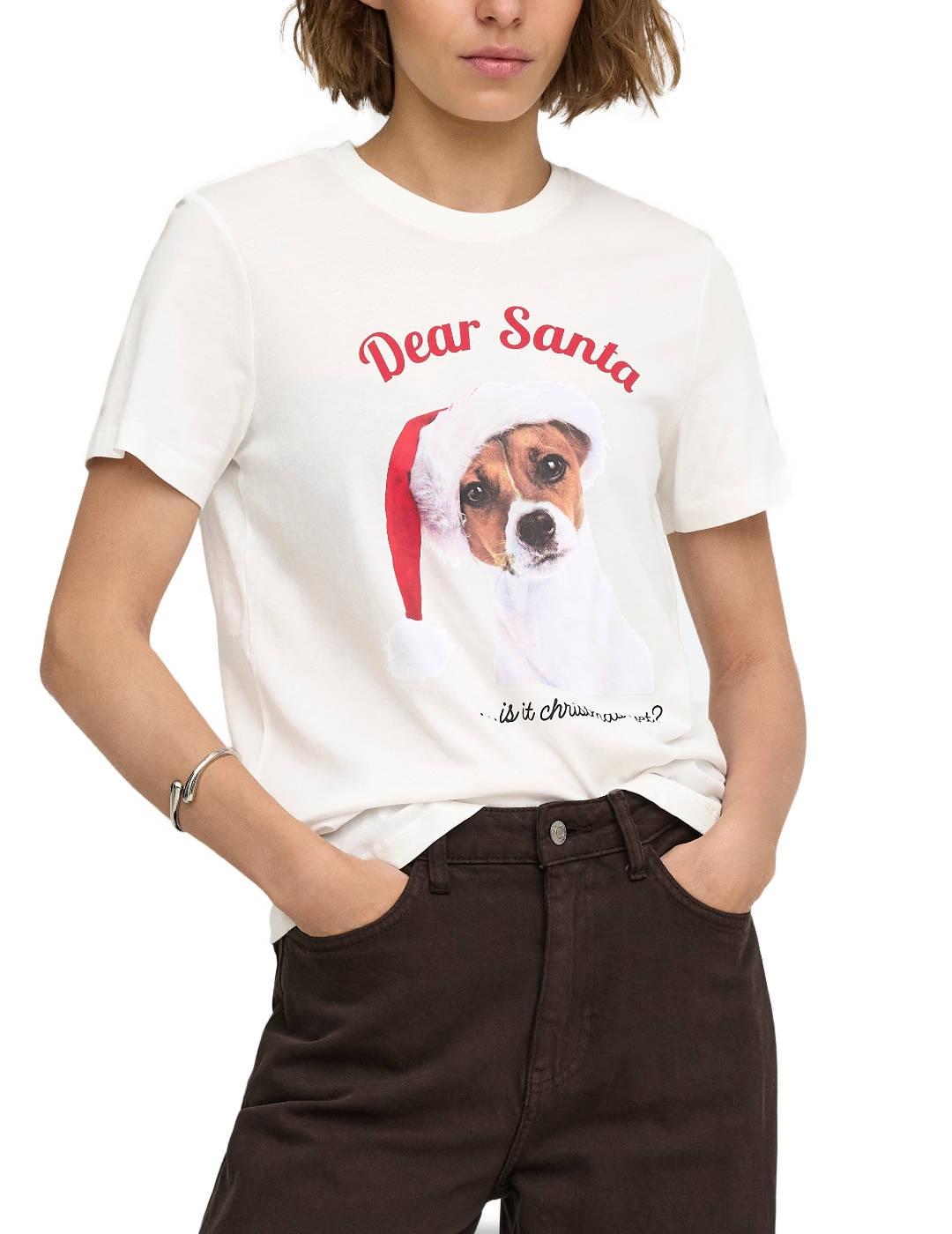 Camiseta Only Animal perrito navideño manga corta de mujer