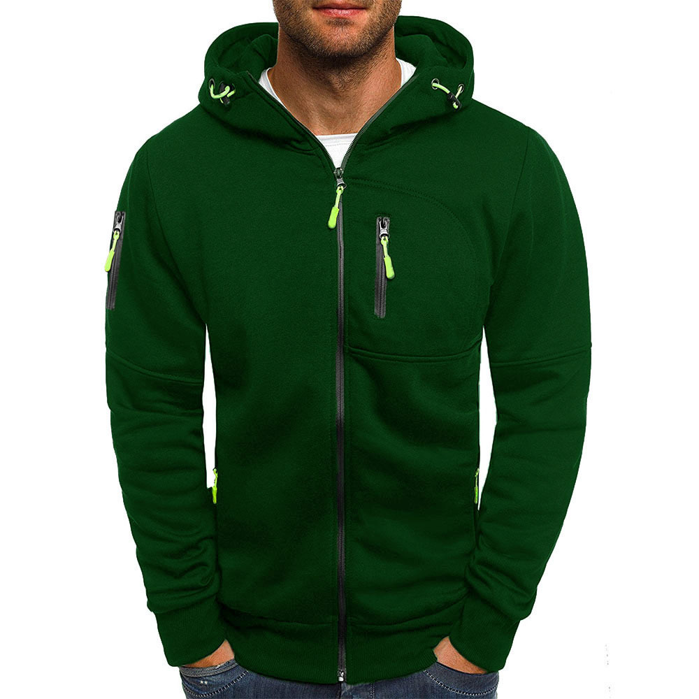 OmHom Chaqueta deportiva de talla grande para hombre, para otoño e invierno, con cremallera en el brazo, informal, tipo cárdigan, con capucha