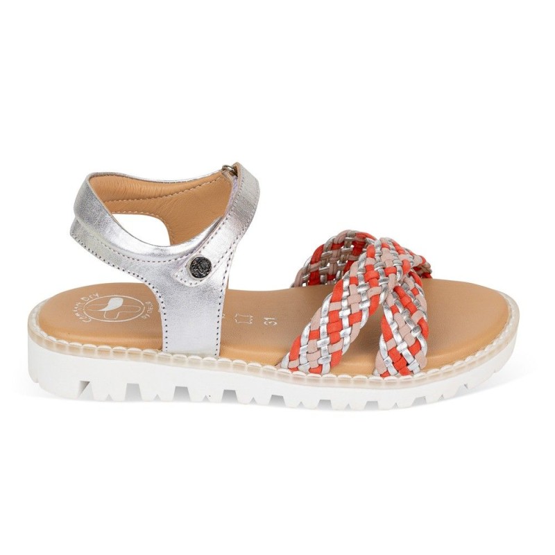 Sandalia Sport Piel Natural. Velcro/Trenza