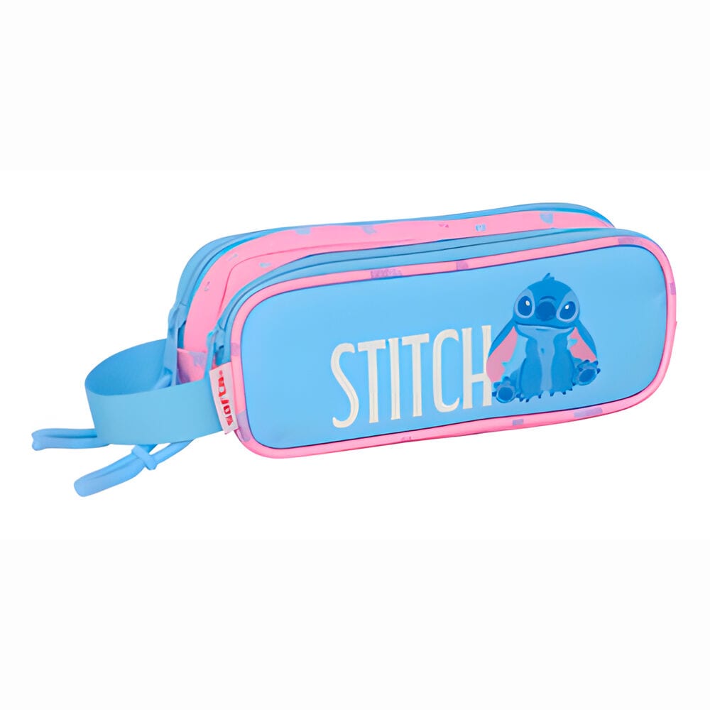 SAFTA | Portatodo Triple Pequeño Stitch Con Goma Elástica Trasera, Estuche Escolar Infantil con 1 Compartimento y Cremallera, Acoplable a Cuaderno o Carpeta, Vuelta al Cole, Cremalleras Resistentes