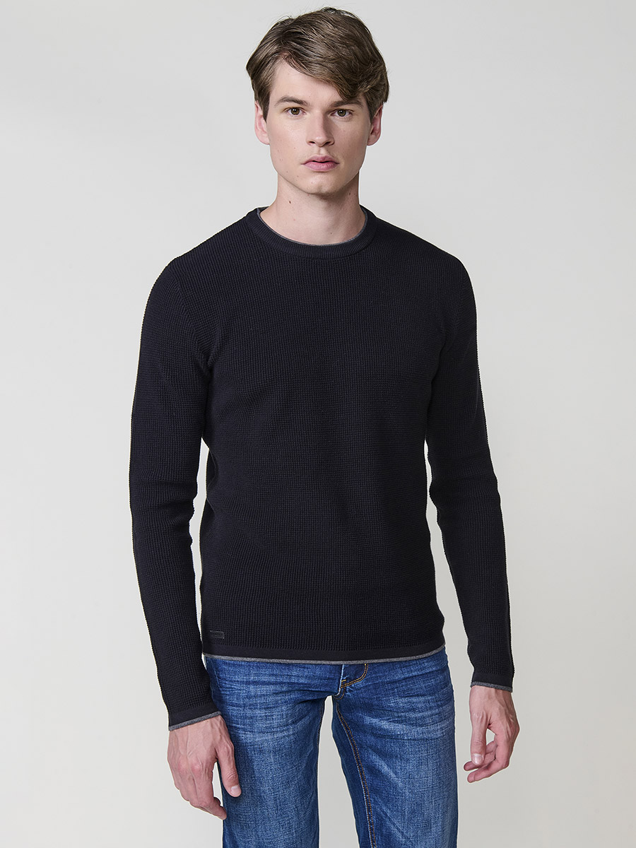 Koroshi - Jersey de punto tricot para hombre Koroshi Jersey Punto Tricot Hombre Cuello Redondo, 100% acrílico, ligero y suave, ideal para looks casuales todo el año