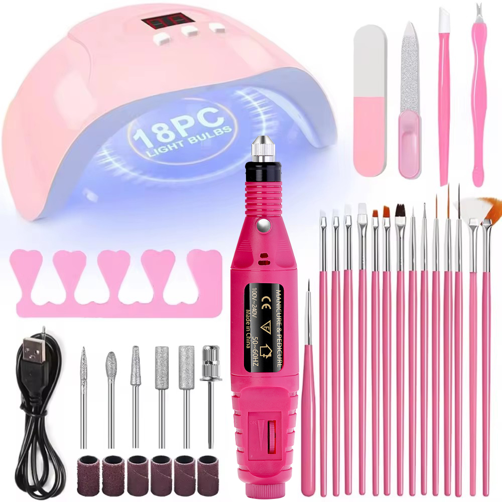 TK Kit Profesional De Esmeriladora Eléctrica USB Para Uñas Con Lámpara LED UV Para Manicura Y Secado De Gel Conjunto De Inicio Para Acrílico