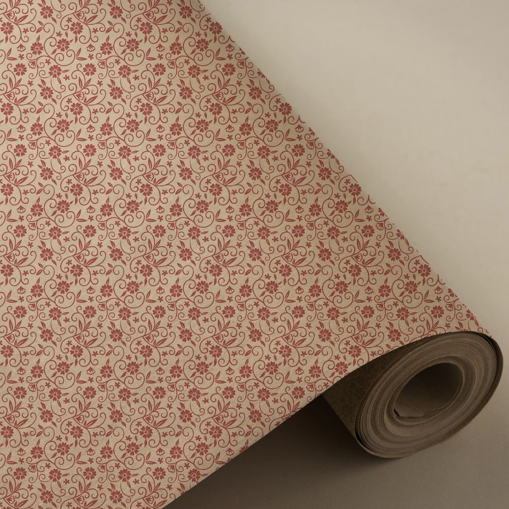 WONDER PAPEL REGALO BOBINA 62CM 100% KRAFT RECICLADO FLORES ROJAS BOBINAS 62 CMS 12x12x62 Cms.