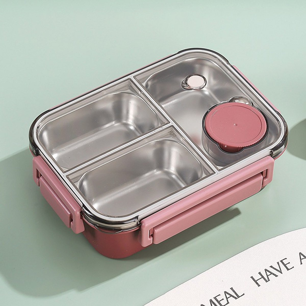 Fiambrera - Fiambrera bento isotérmica - Fiambrera de acero inoxidable 304 con cubiertos - Fiambrera de lujo con 3 compartimentos - Fiambrera bento para la oficina y la escuela - 850 ml - roja