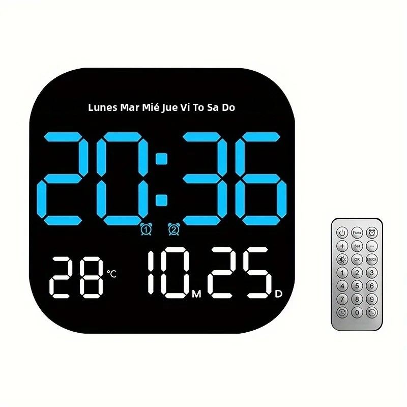 TK Reloj De Pared Digital LED Con Pantalla Grande Y Control Remoto Mostrador De La Fecha Y La Semana Decoración Para Oficina Y Dormitorio Con Alarma