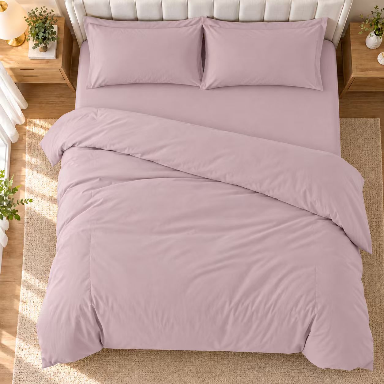Juego de Funda Nórdica de 4 Piezas, Cama 135 y 150 cm, Fundas 200x230 y 220x240 cm, con Sábana Bajera Ajustable y 2 Fundas de Almohada, Ropa de Cama Lisa y Suave con Cremallera.