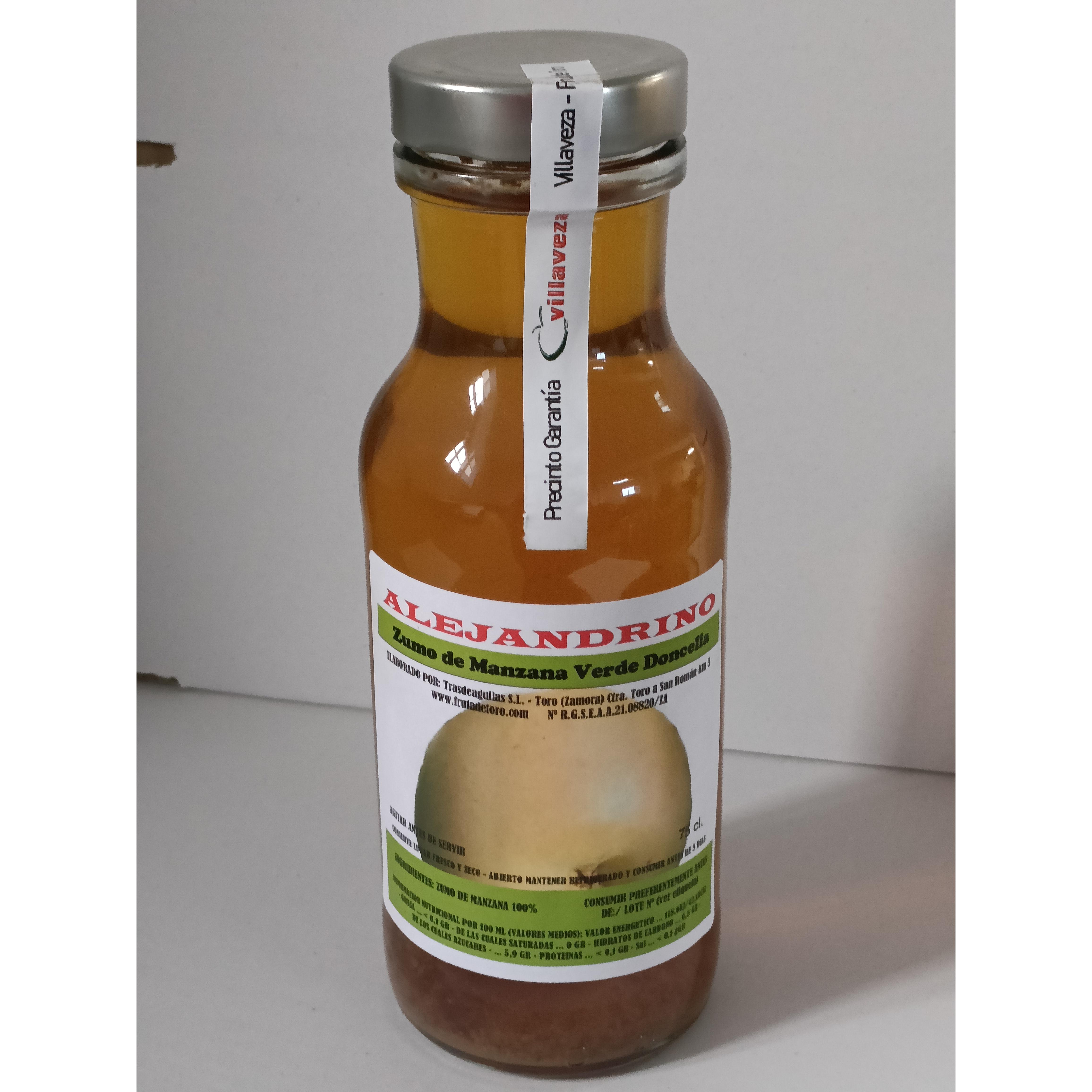 ALEJANDRINO Zumo Natural de Manzana Verde Doncella 75 cl 100% fruta exprimida, sin azucares añadidos.