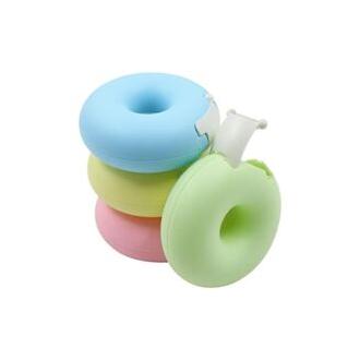 CA Dispensador de cinta adhesiva (7,5 x 7,5 x 3 cm, paquete de 4 unidades) - Mini cortador de cinta con forma de dona, accesorio para manualidades escolares, oficina, hogar, bricolaje, pegatinas, rosa, amarillo, azul y verde
