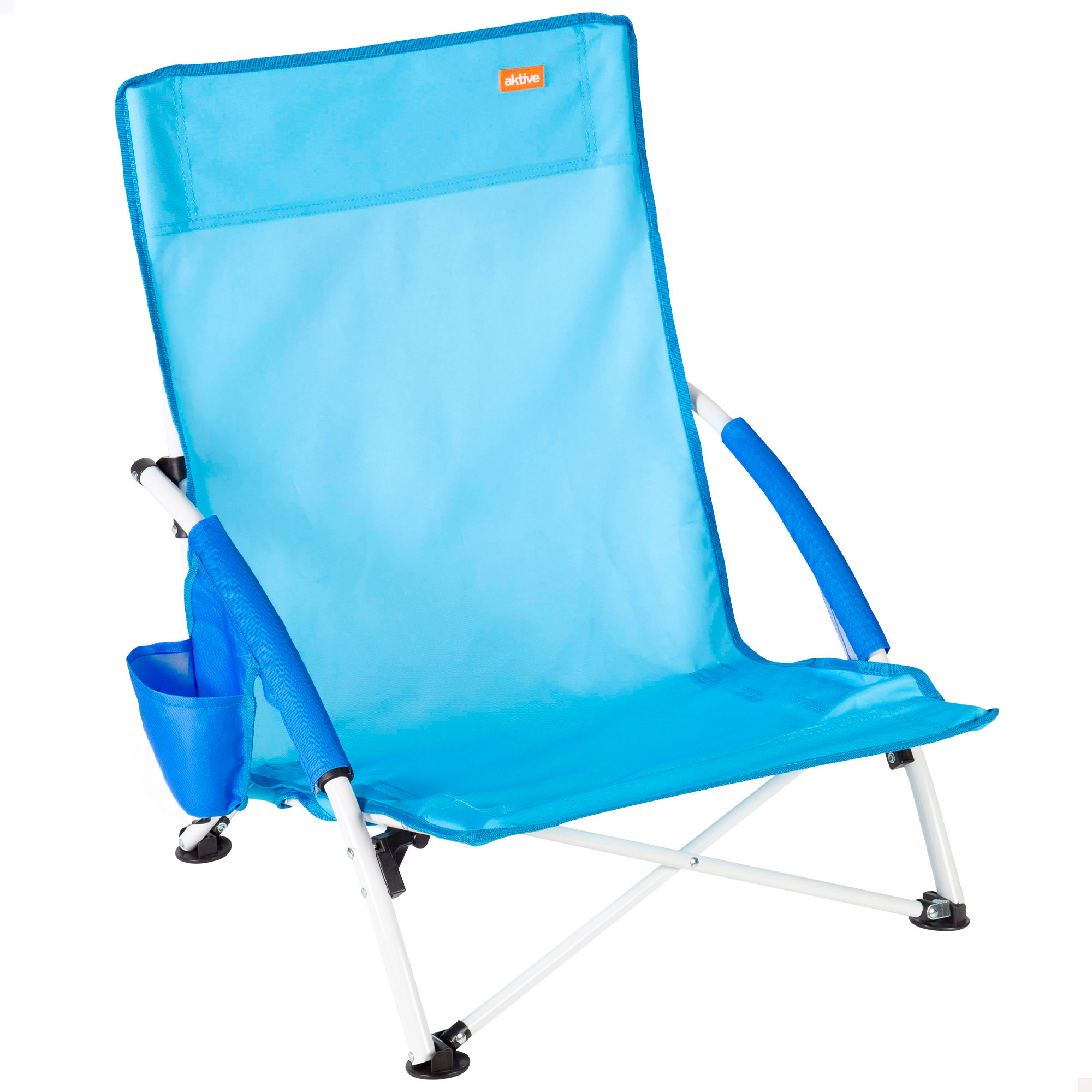 Aktive - Silla de playa plegable colorida con bolsillo lateral, estructura de acero, asiento bajo, ligera y fácil de transportar, topes antivuelco, bolsa de transporte incluida, para playa y camping, packs playa