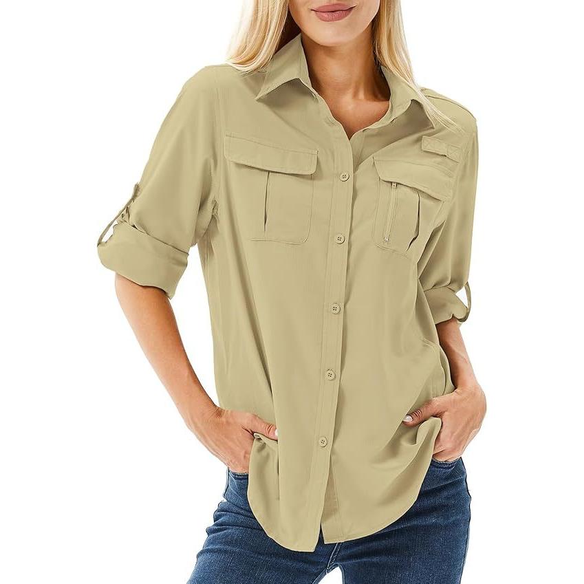 Camiseta de manga larga para mujer, prenda informal, ideal para pescar y hacer senderismo