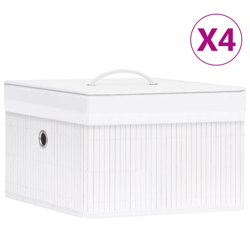 vidaXL Cajas de Almacenamiento Cofres Plegables Organizadores 4 Unidades Bambú Color Madera clara,  Blanco,  Gris y mas