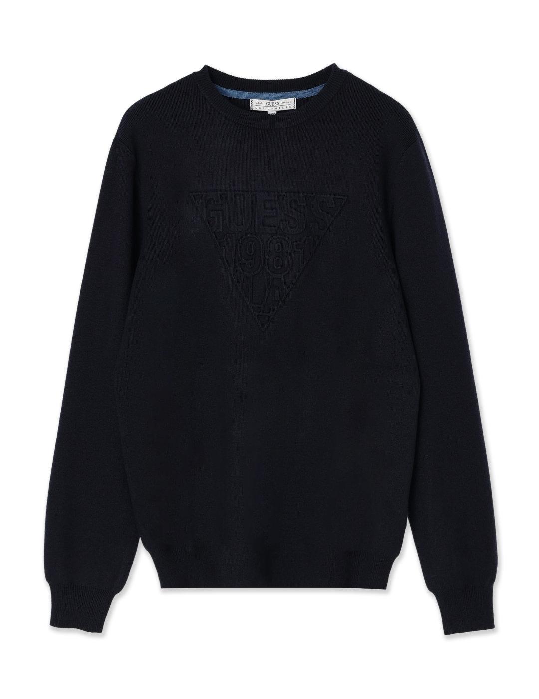 Jersey Guess Victor azul logo relieve slim fit para hombre