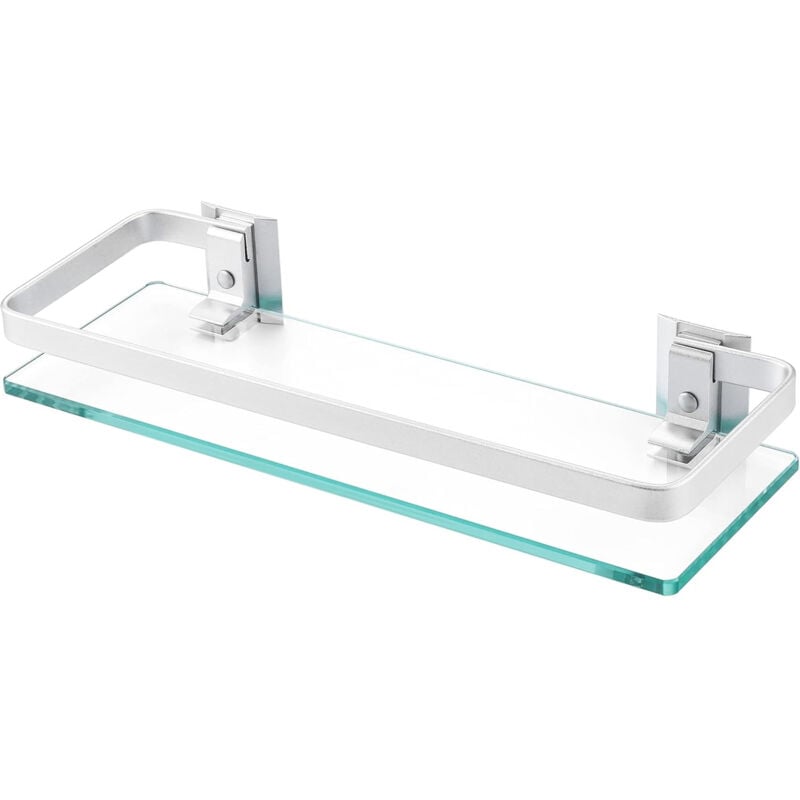 CA Estantes de baño rectangulares de vidrio templado de aluminio - 1 nivel extra grueso - Arena plateada - Montaje en pared
