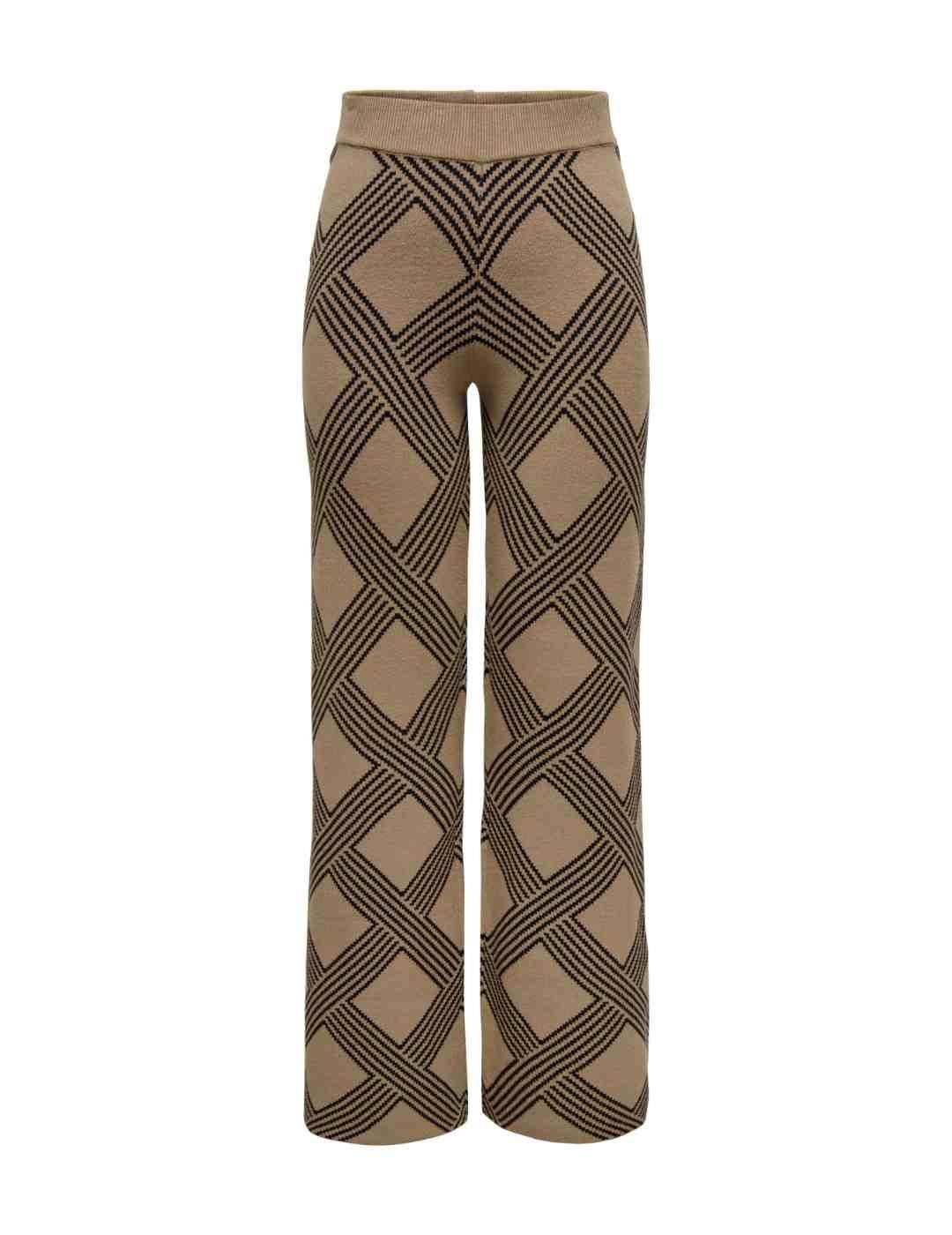 Pantalón Only Anny camel estampado rombos de punto de mujer