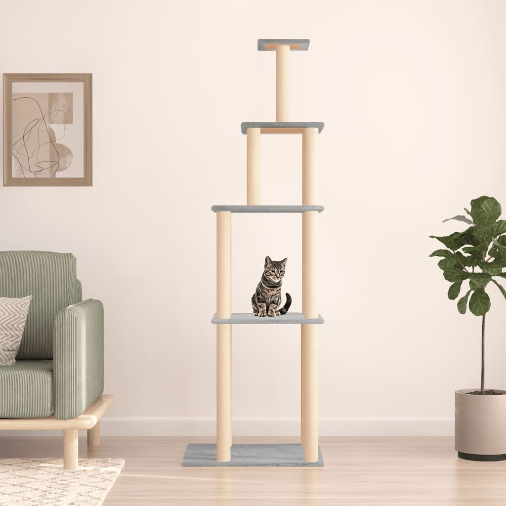 vidaXL Rascador para Gatos con Postes Árbol Torre de Escalada Sisal Color Crema, Gris claro, Gris oscuro y mas