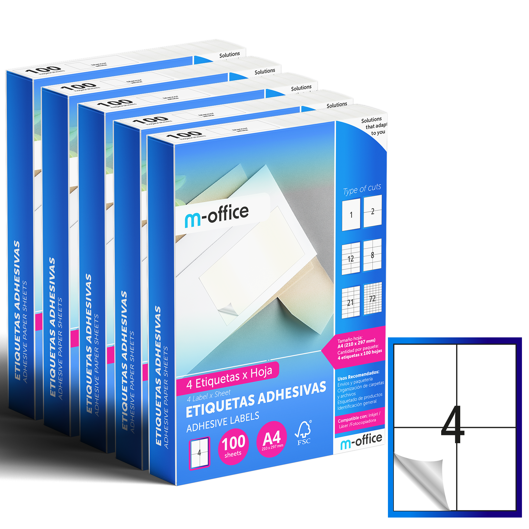M-office Etiquetas Adhesivas A4 compatible con Label Printer, Pegatinas Blancas Adhesivas para Uso Diario, Papel Adhesivo para Imprimir, Pegatinas para Escribir