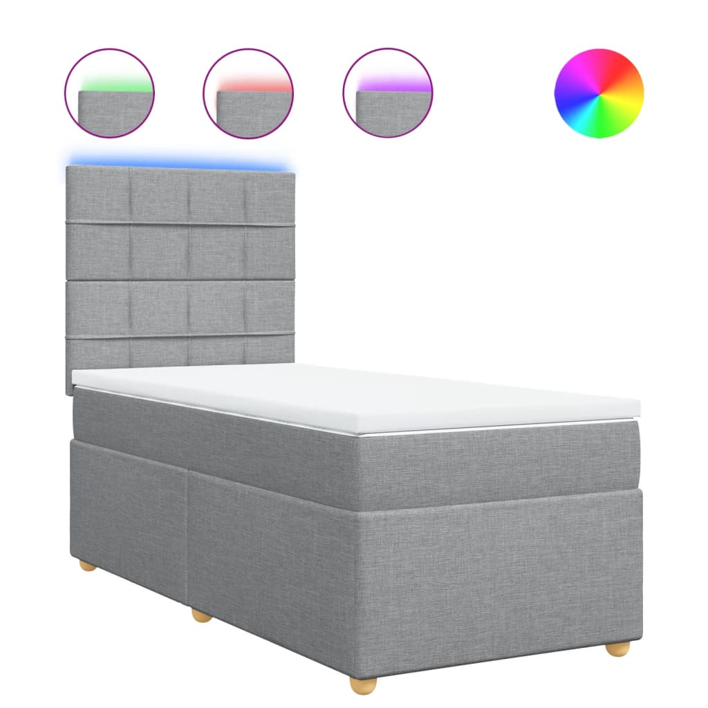 vidaXL Cama box spring con colchón tela gris claro 90x190 cm