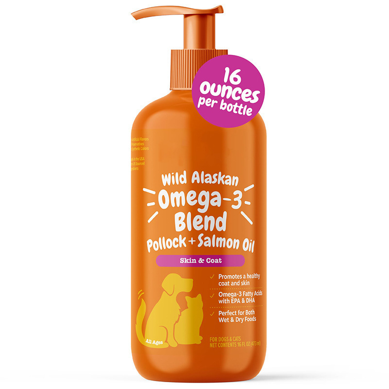 Aceite de salmón para mascotas de 473 ml, con abadejo y salmón.