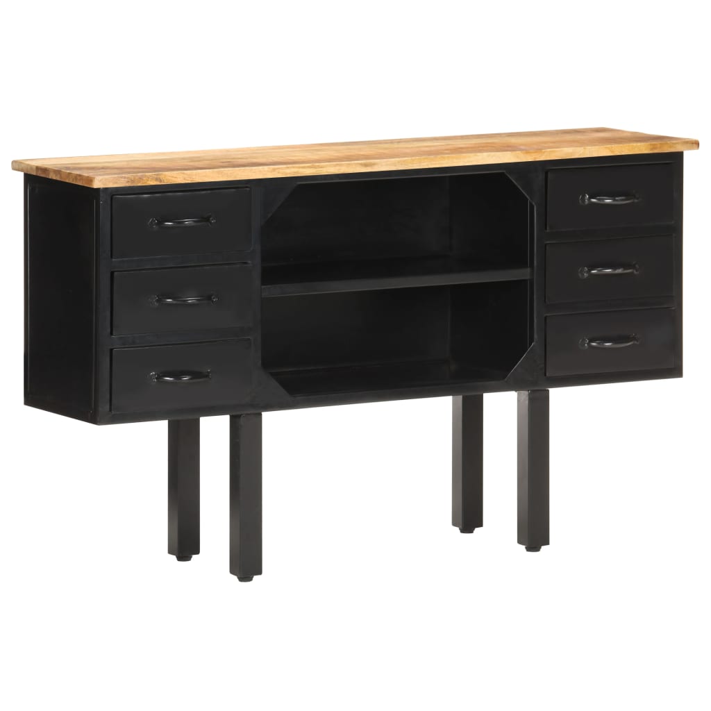 vidaXL Aparador de madera maciza de mango rugosa y acero 110x30x65 cm