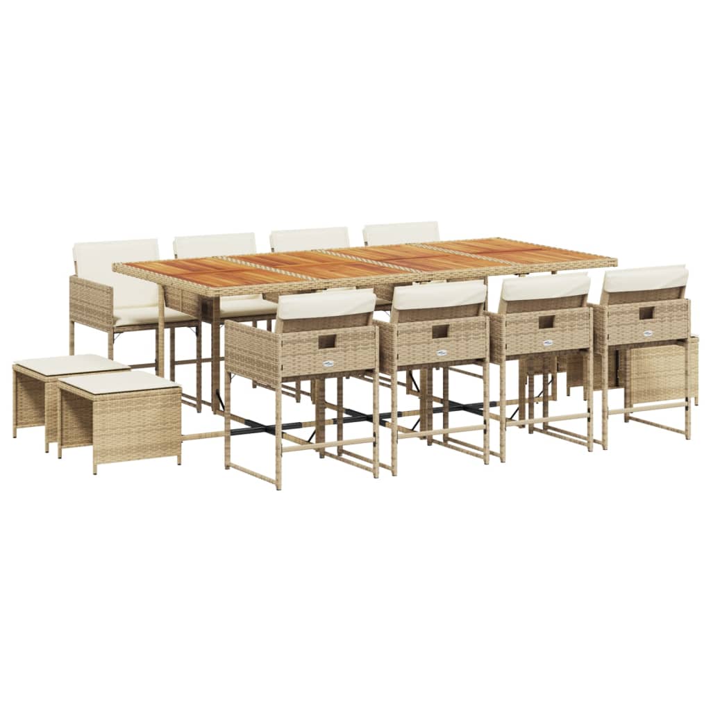 vidaXL Set comedor de jardín con cojines 13 pzas ratán sintético beige