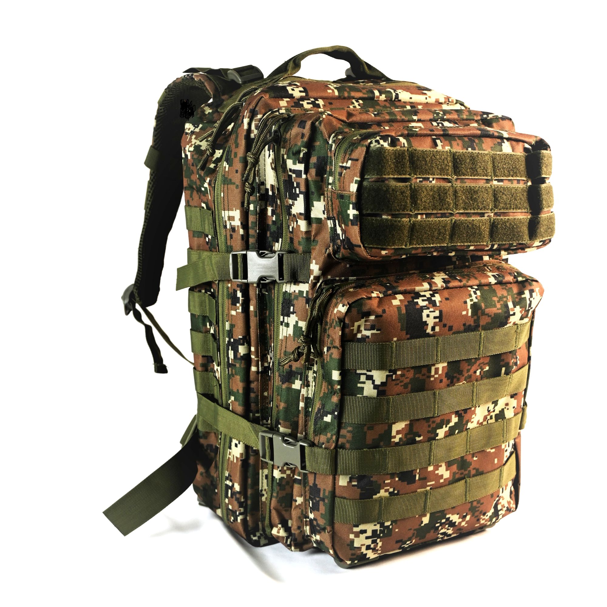Prowalk mochila tactica militar de asalto para acampada y senderismo , montaña o camping , color camuflaje digital , sistema molle y enganches tácticos , espalda acolchada apta para trekking crossfit fitness y escalada