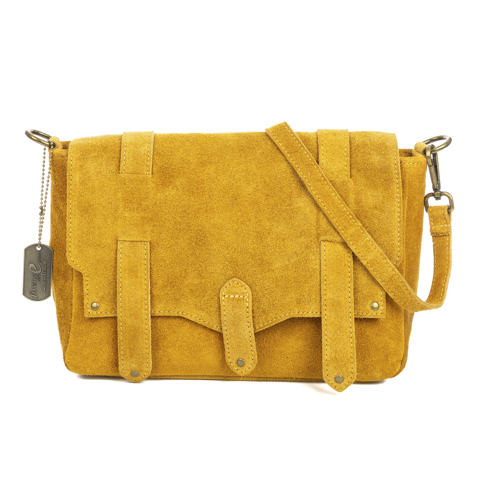 FIRENZE ARTEGIANI Aviatico bolso satchel mujer. Piel auténtica Dollaro. Fabricado en Italia 30x13,5x19,5 Cm. Color: Cuero