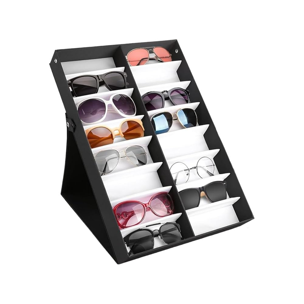 Caja Exhibidor para Gafas, expositor Estuche para Guardar y Almacenar Anteojos, Organizador y Soporte para 16 Gafas COSHANO