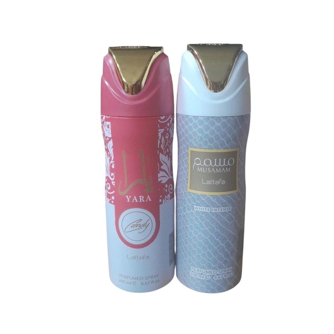 PACK 2 UNIADES - DESODORANTES PARA MUJER - YARA CANDY , MUSAMAM WHITE 200 ML  - LATTAFA  SET 2 UNI